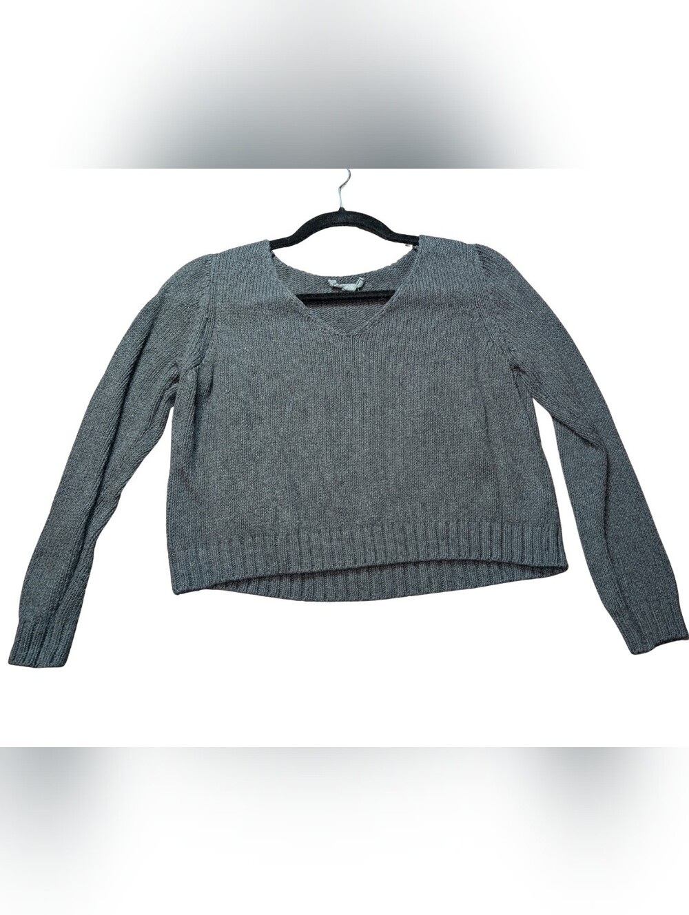 Women’s V-Neck Cropped Gray Knit Sweater